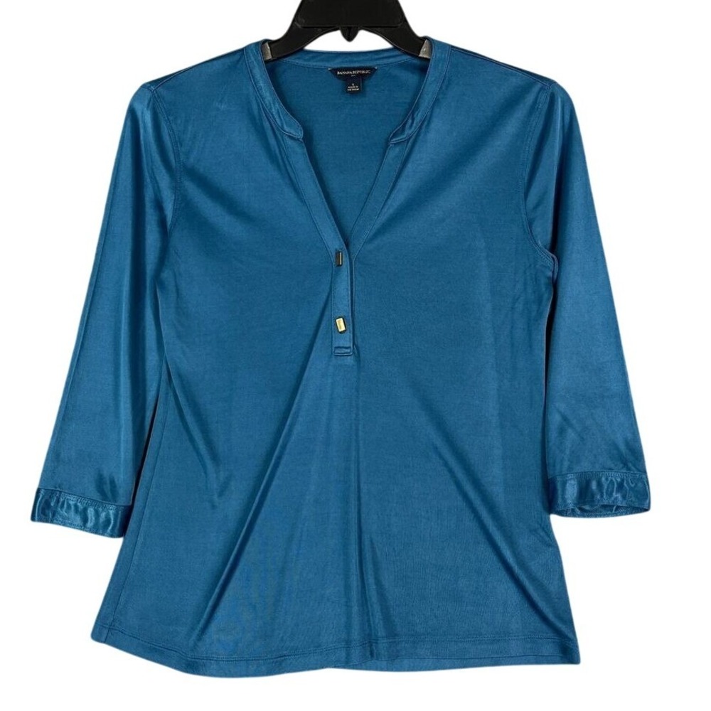 Banana Republic Womens Blouse S Three Quarter Sleeve V Neck Workwear Classic